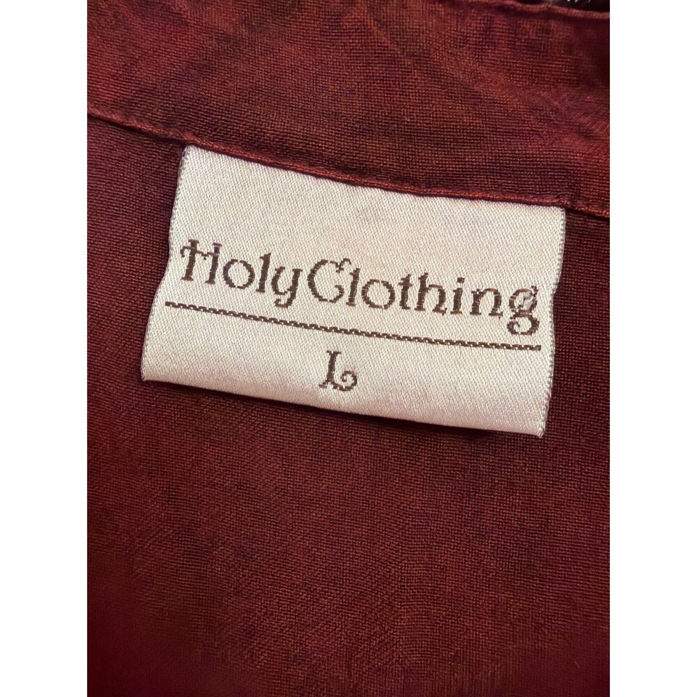 Holy Clothing Red Floral Embroidery Tie Front 3/4 Sleeve Top Size L - Picture 7 of 9